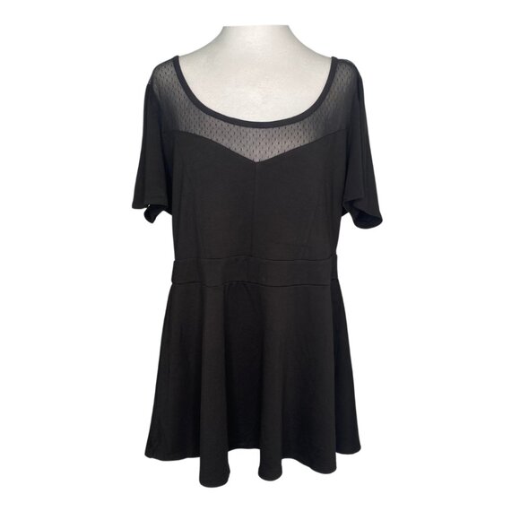 torrid Tops - Torrid Black Short Sleeve Fit & Flare Short Sleeve Top with Mesh Accent, 2X #280